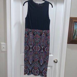 Maggy London Navy and Multicolor Midi Dress - 12 - zipper back